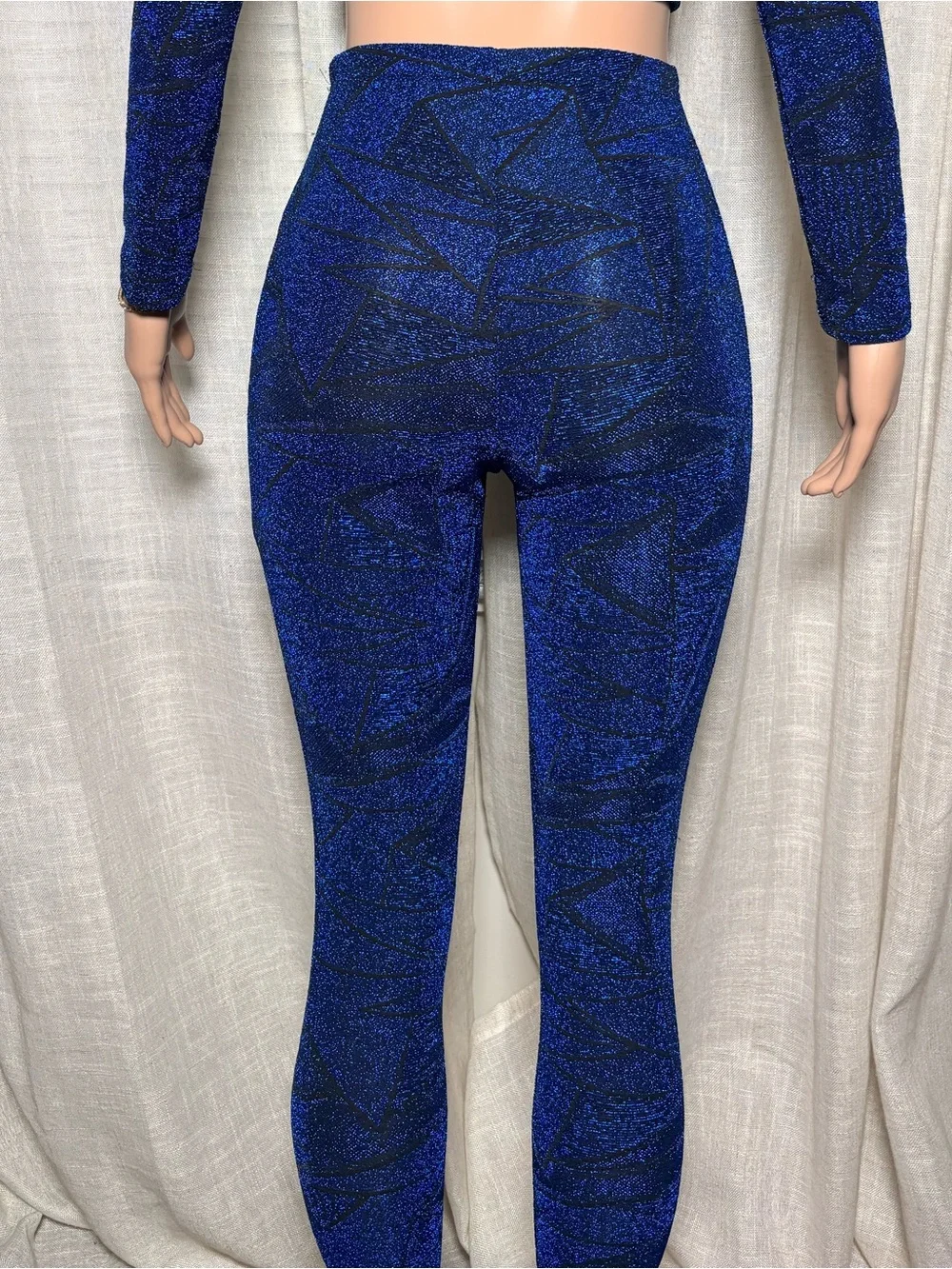 Blue Glitter Geometric Crop Top & Leggings Set Small